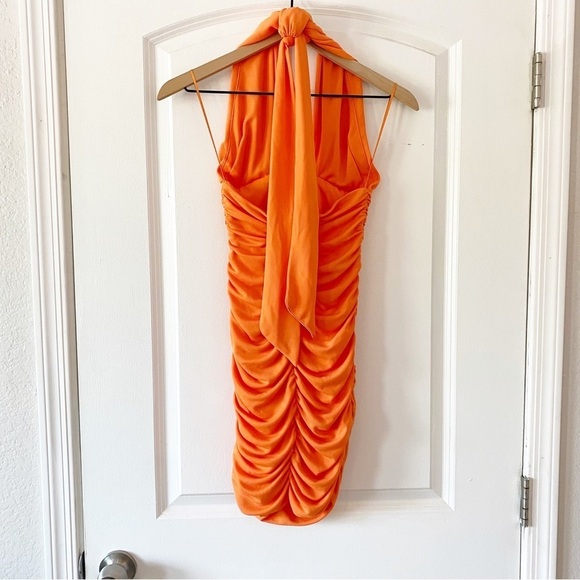 ZARA Orange Halter Ruched Mini Dress - Picture 9 of 13